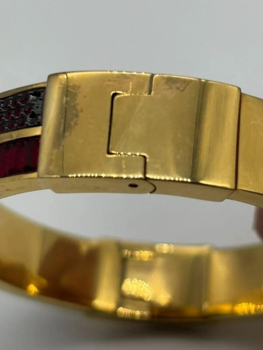 Michael Kors Color Crush Hinged Bangle Cuff Garnet Colored Baguette Pave Crystal